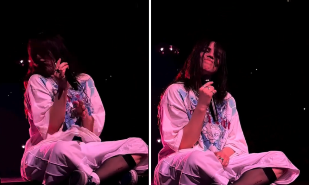 Billie Eilish estava sentada no palco quando foi acertada no rosto • Reprodução/TikTok