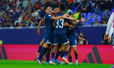 Jogadores do Pachuca comemoram gol na vitória sobre o Botafogo, pela Copa Intercontinental • Divulgação/Pachuca