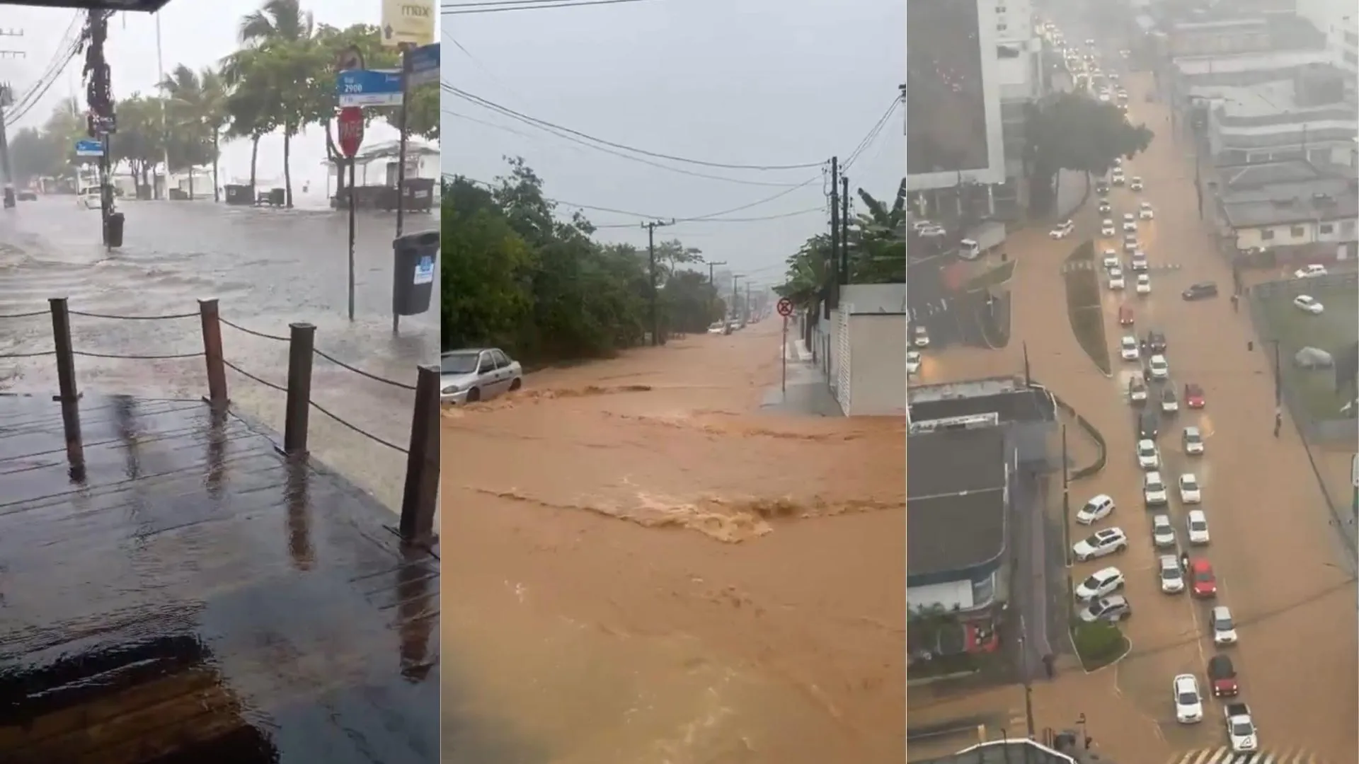 Com ruas alagadas, Balneário Camboriú decreta emergência após chuvas