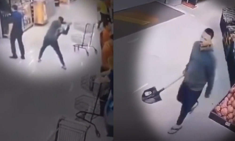 Homem agride gerente com uma pá • Reprodução/Redes sociais