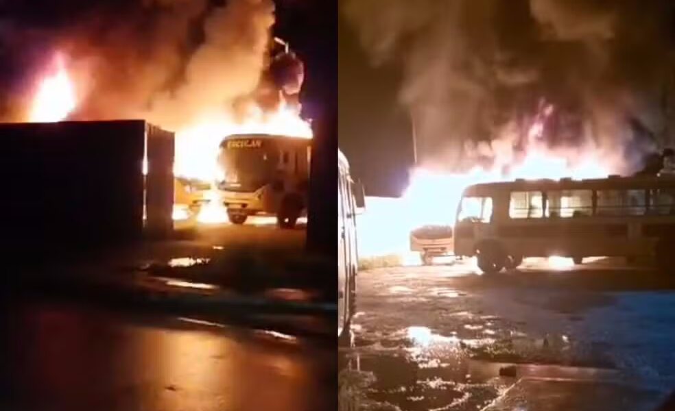 meitu-20250115-070139812 Dez ônibus foram incendiados em nova onde de ataque em Rondônia — Foto: Reprodução Redes Sociais