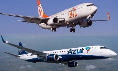 03 Aviões da Gol e da Azul. — Foto: Igor Santorsula/PlaneSpotters | Divulgação/Embraer