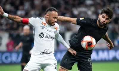 Neymar-Yuri-Corinthians-Santos-e1739410182781 Neymar e Yuri Alberto em disputa de bola no jogo Corinthians x Santos • REBECA SCHUMACKER/ENQUADRAR/ESTADÃO CONTEÚDO
