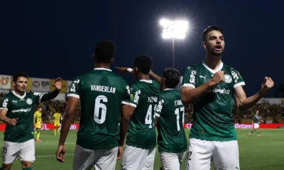 Flaco López comemora o primeiro gol do Palmeiras contra o Mirassol • Cesar Greco/Palmeiras
