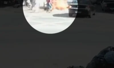 motociclista-pega-fogo-cic Câmera de segurança flagrou o desespero do motociclista após a batida (Vídeo: Câmera de Segurança)