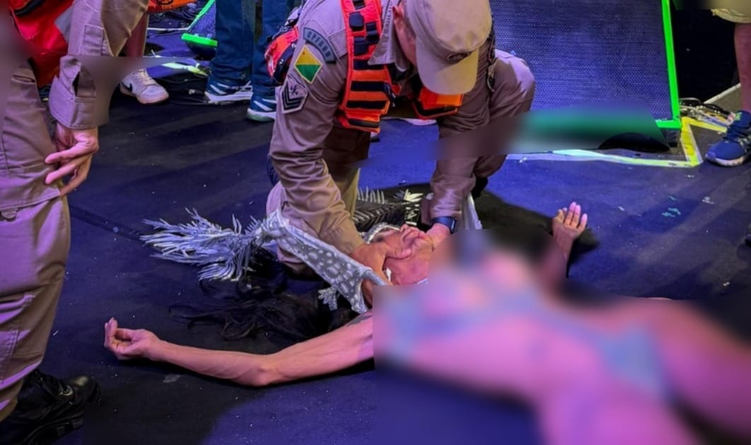 Candidata a Rainha Trans desmaia durante desfile na 2ª noite de Carnaval