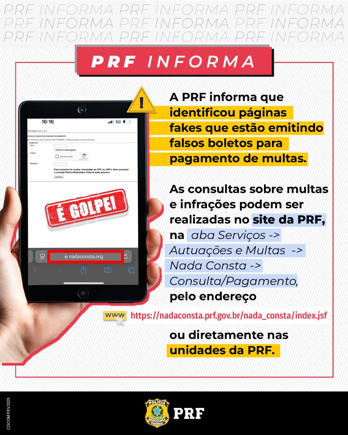 PRF alerta motoristas sobre golpe de falsas notificações de infração