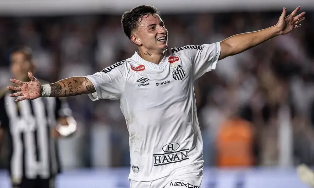 Barreal comemora gol do Santos contra o Atlético-MG pelo Brasileirão • Raul Baretta / Santos FC