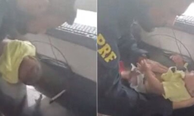 O agente da PRF, que também é estudante de medicina, aplicou a manobra de Heimlich no bebê engasgado  |   Bnews - Divulgação Divulgação/PRF