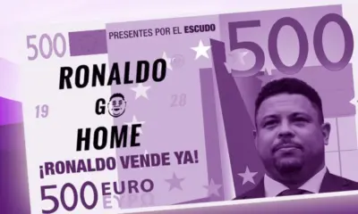 Rosto de Ronaldo em uma nota de 500 euros. (Foto: Reprodução/ X)