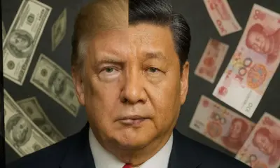 Ilustração mostra confronto entre os líderes Xi Jinping e Donald Trump (Montagem: InfoMoney/IA)