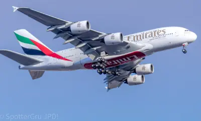 Airbus A380 da Emirates; modelo é o maior avião de passageiros do mundo • Gabriel Alencar/Aviação Guarulhos JPD
