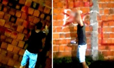 WhatsApp Image 2025-05-16 at 14.13.17 Detento foi flagrado promovendo pichações com símbolos da facção criminosa em diversos pontos da cidade. Imagens cedidas.