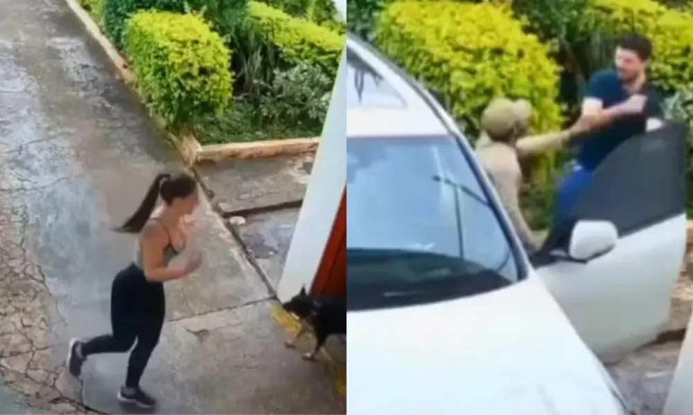 A garota de programa conseguiu fugir da tentativa de sequestro (Foto: Reprodução/Câmeras de Segurança)